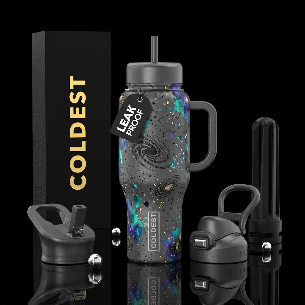celestial, splatter, graphite water bottle design