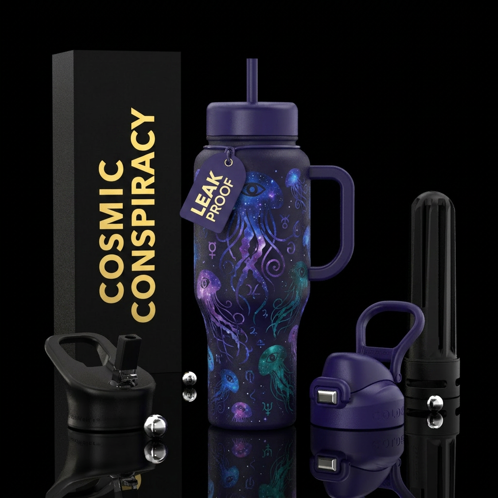 46 Cosmic jellyfish, silhouette, Mystery color, co... water bottle design