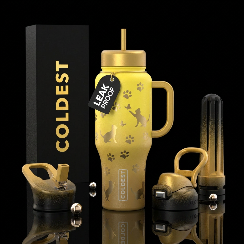 Canary yellow to a gold ombre bottle with cat paw ... water bottle design