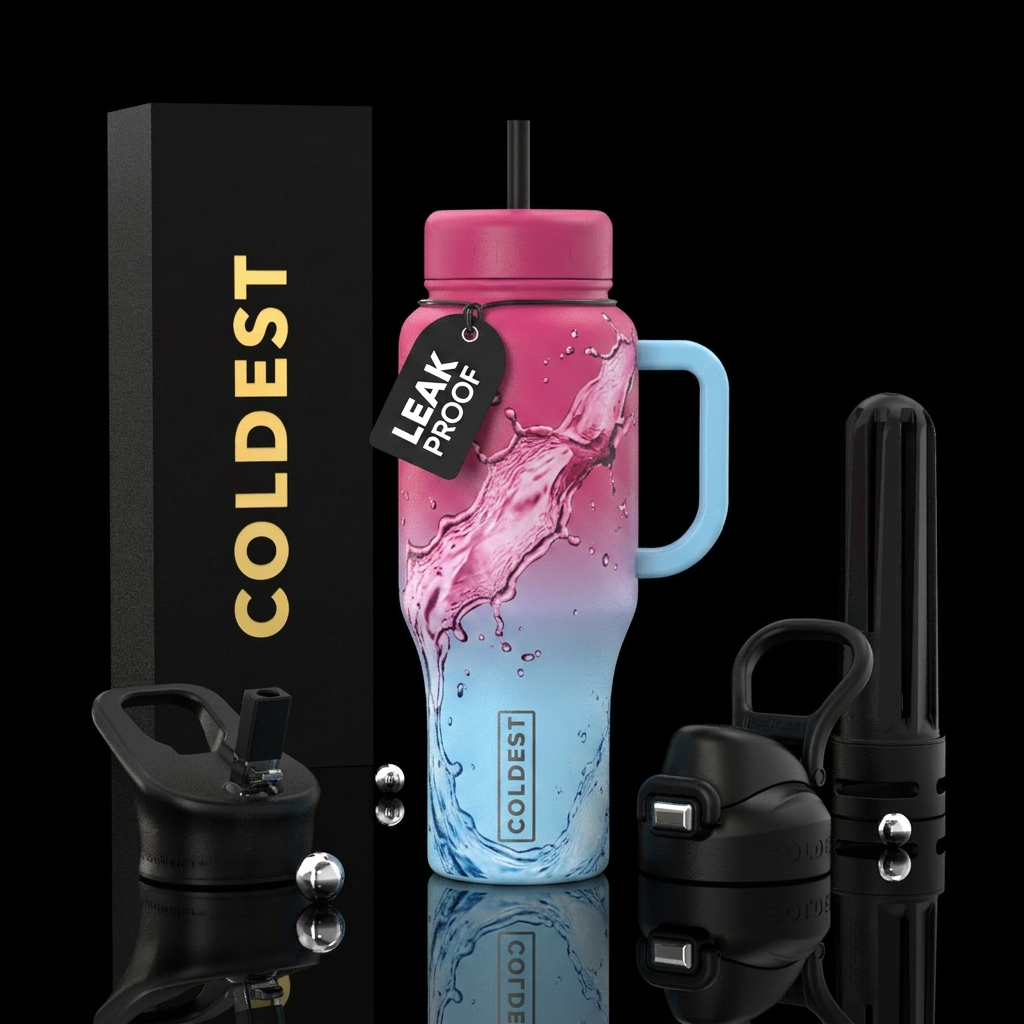 Dark pink and baby blue ombre water splash water bottle design
