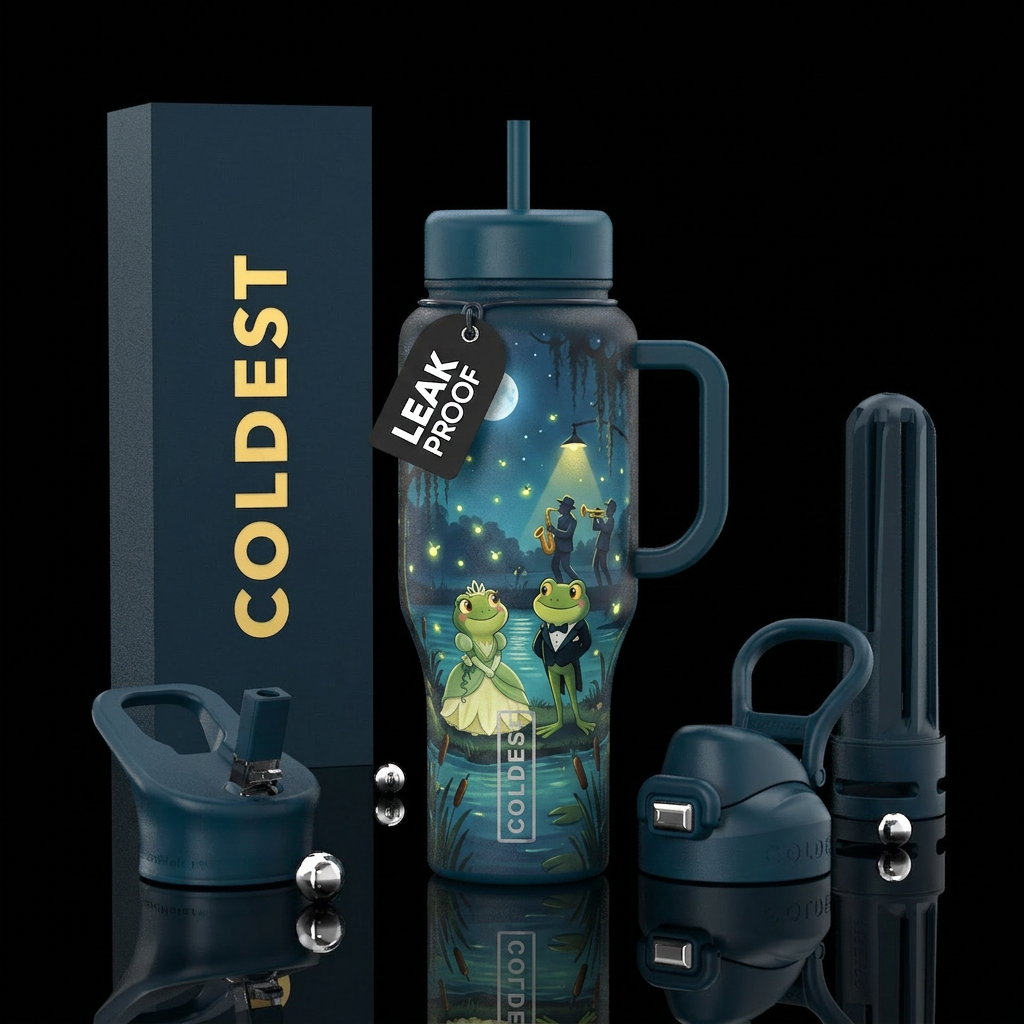 2 cute cartoon frogs, one frog in a princess dress... water bottle design