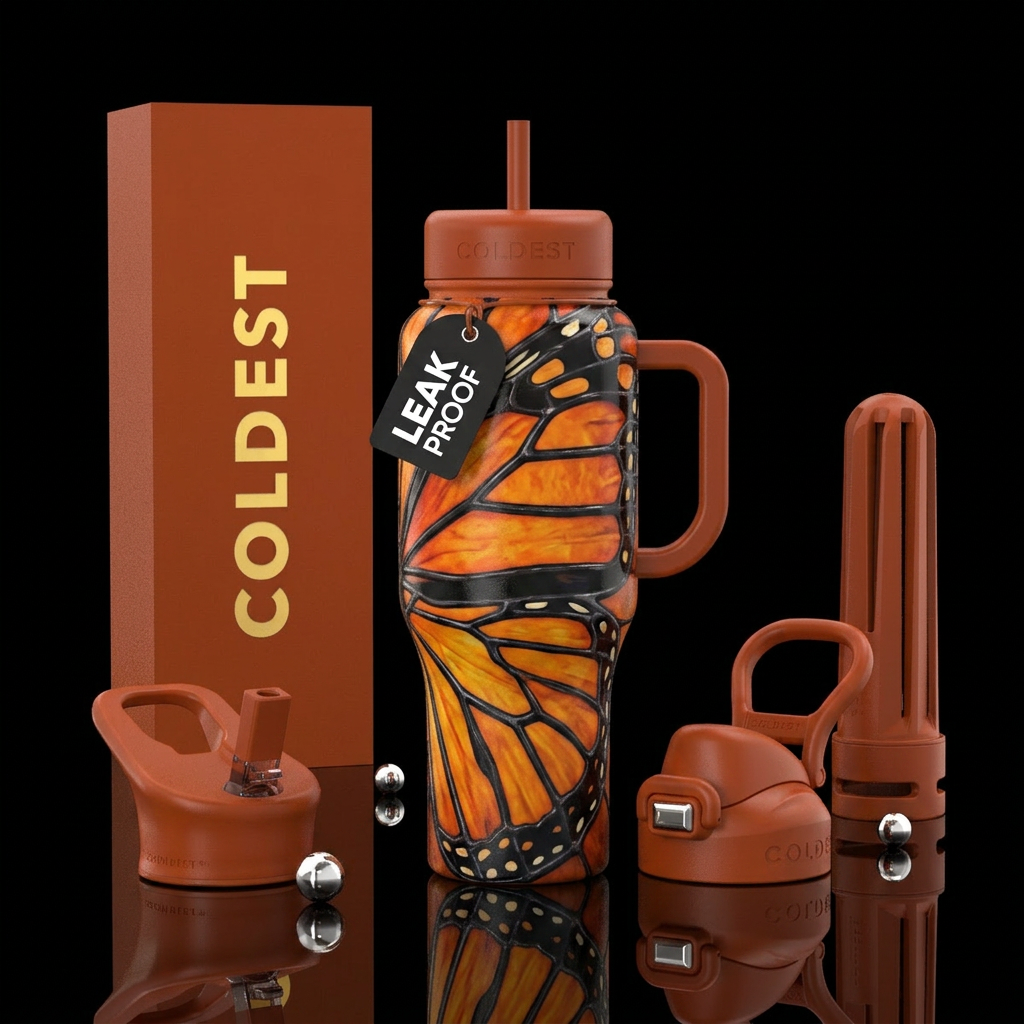Monarch Butterfly wing stained glass design water bottle design