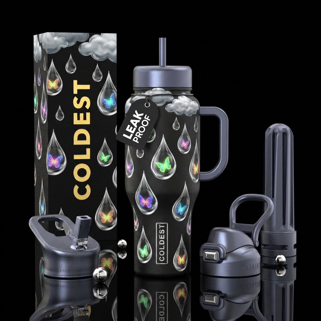 Silver teardrops with radioactive glowie butterfli... water bottle design