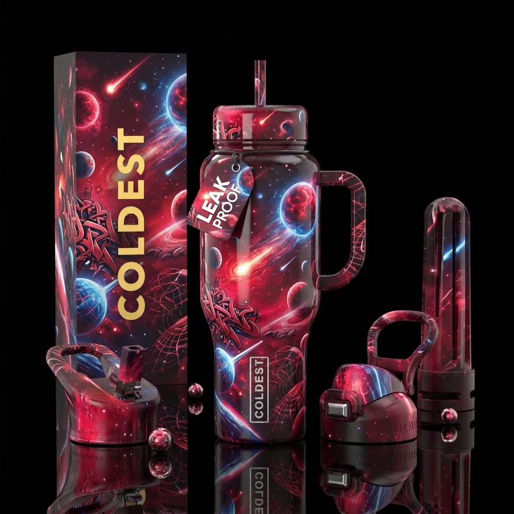 street art, hyperspace, crimson, lollipop water bottle design