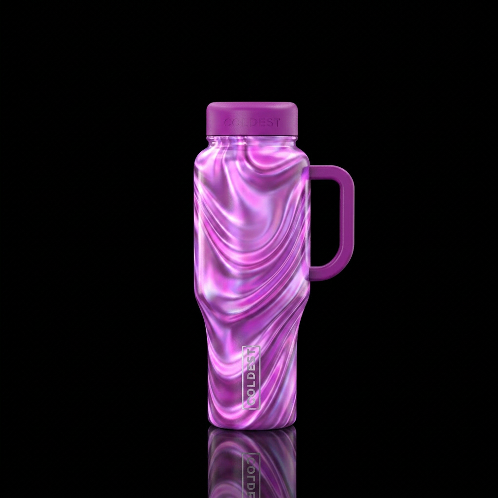 pearlescent, silk, vibrant, pulse water bottle design