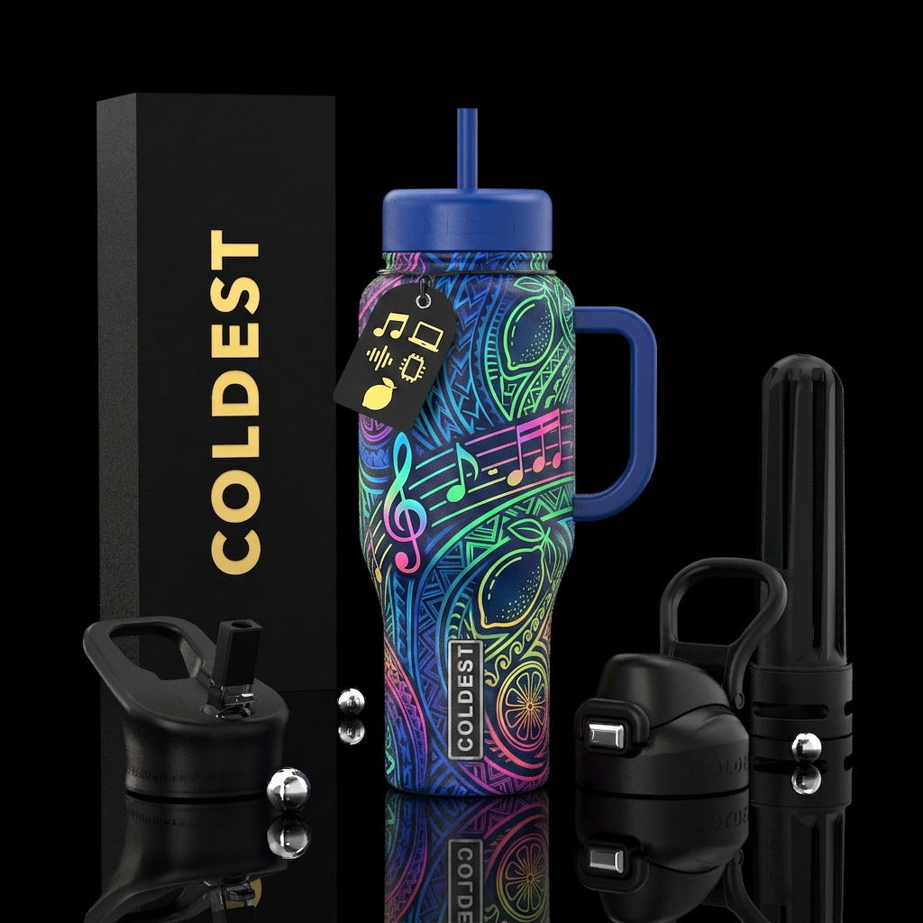 music notes, polynesian, techno, lemon water bottle design