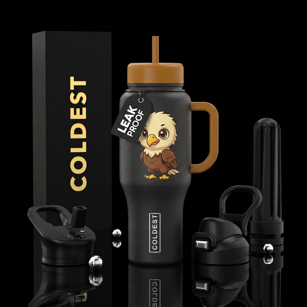 Cute cartoon baby eagle water bottle design