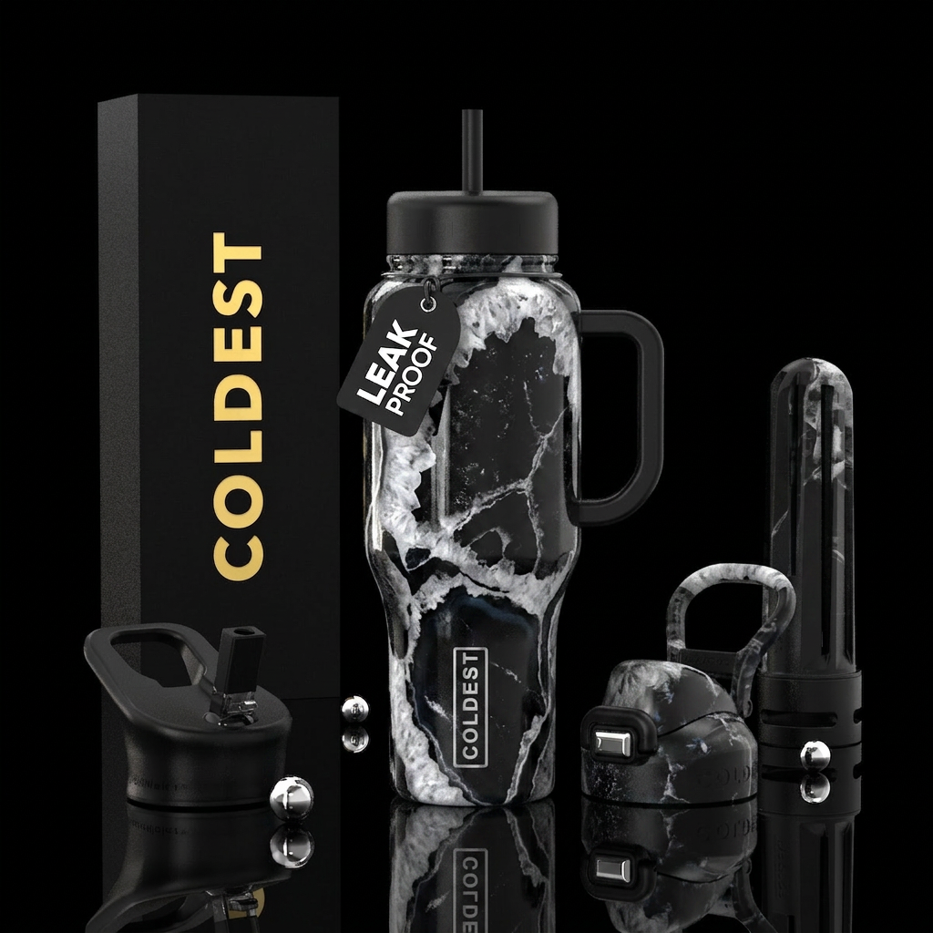 Black and white geode water bottle design