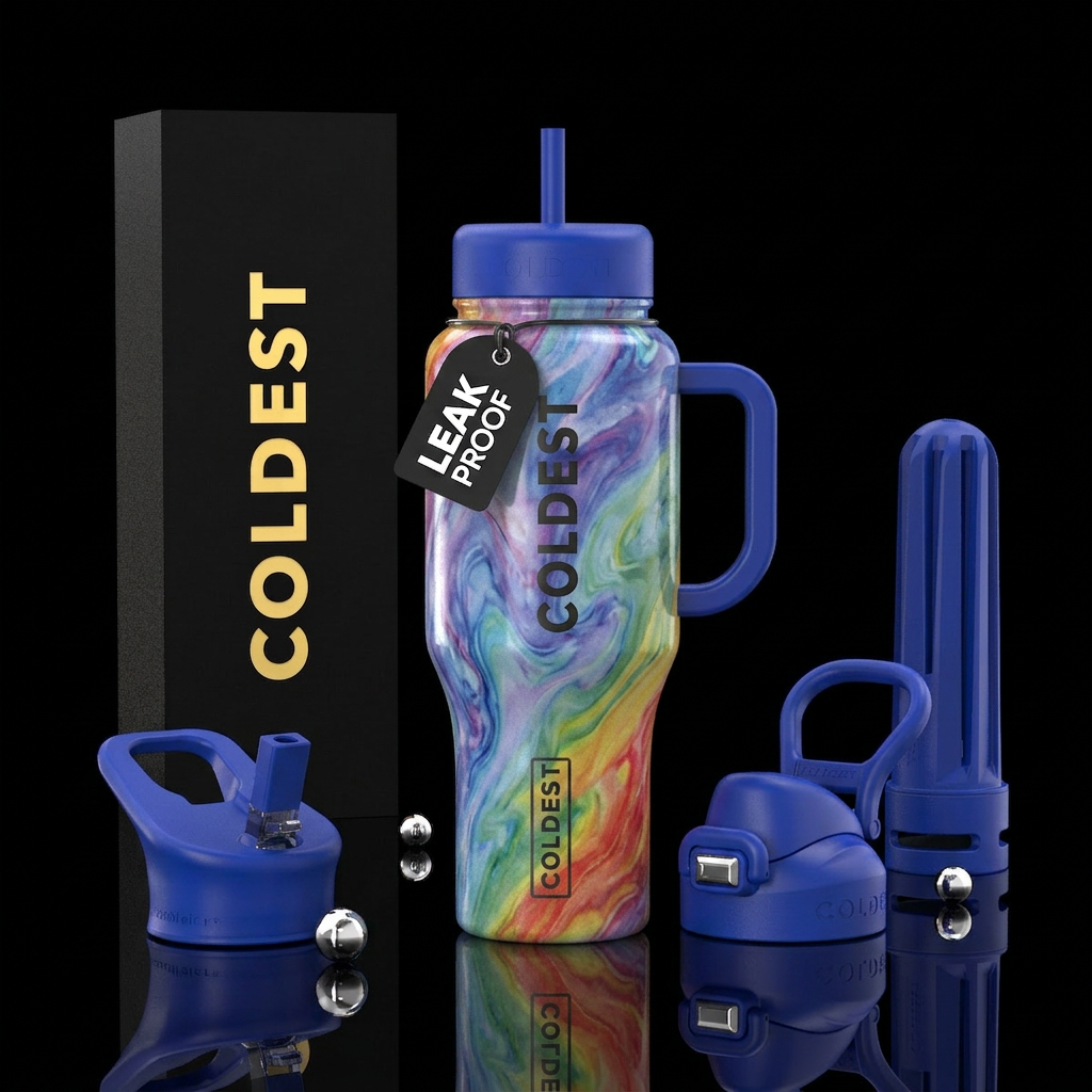 Rainbow marble water bottle design