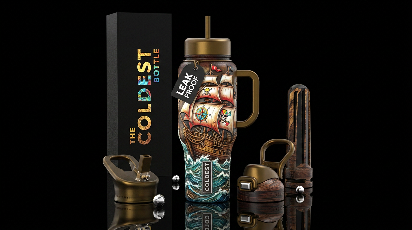 Pirate textured ship water bottle design