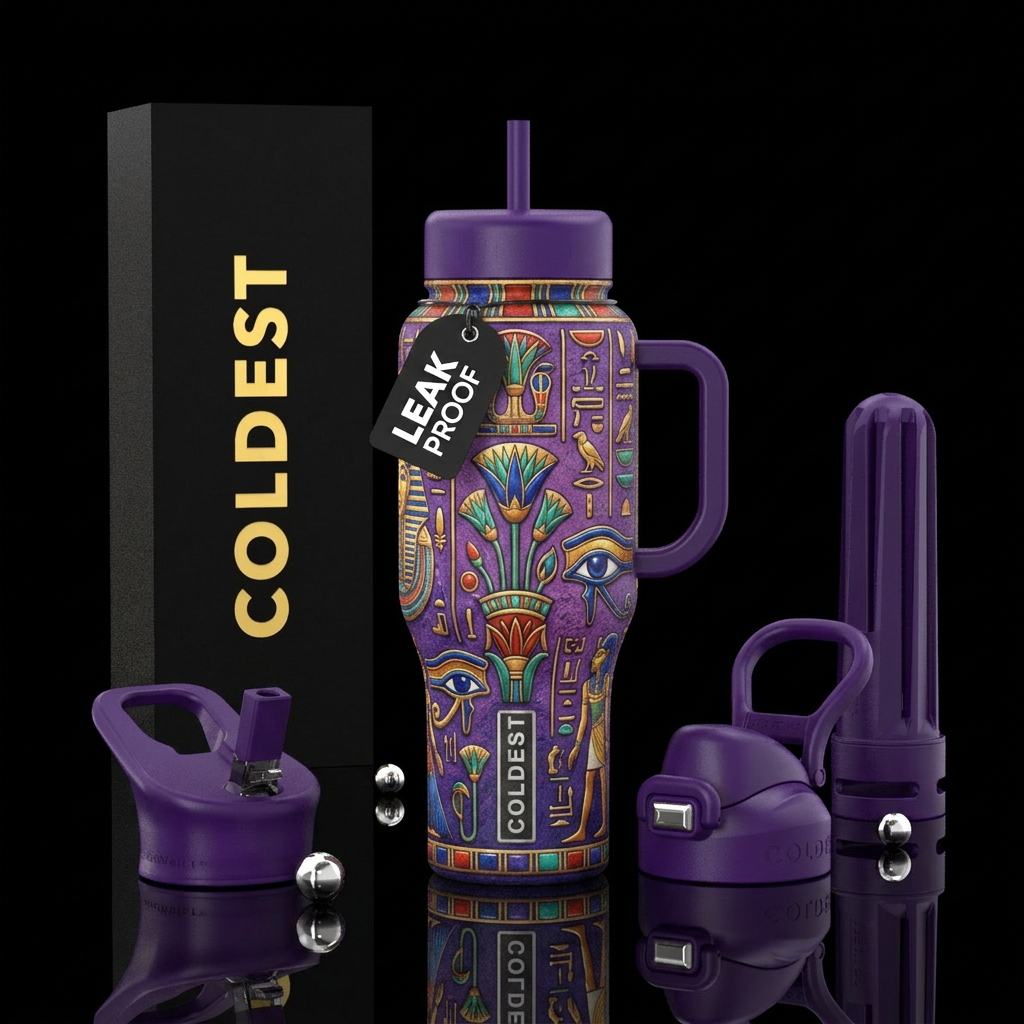 Purple Egyptian textured water bottle design