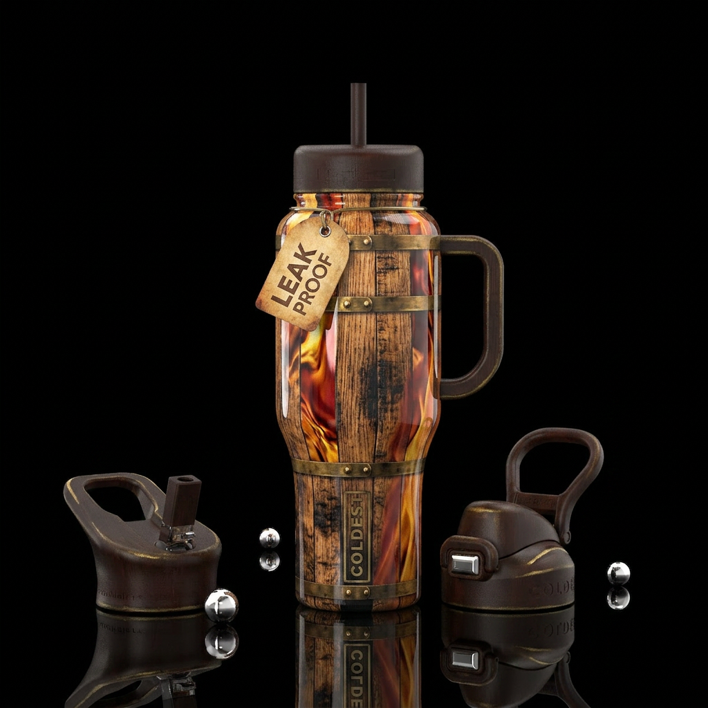 Whiskey barrel textured water bottle design