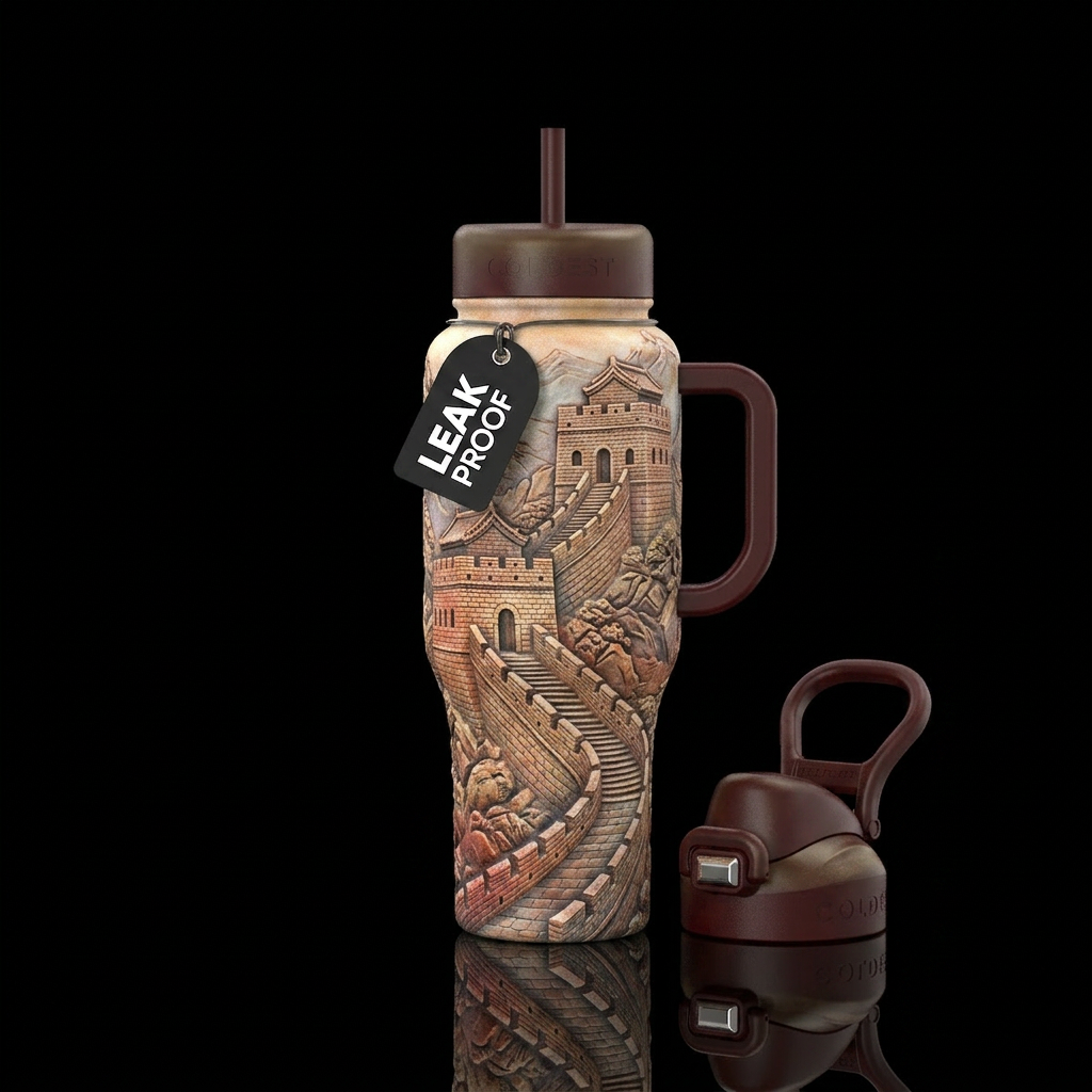 Great wall of china textured water bottle design