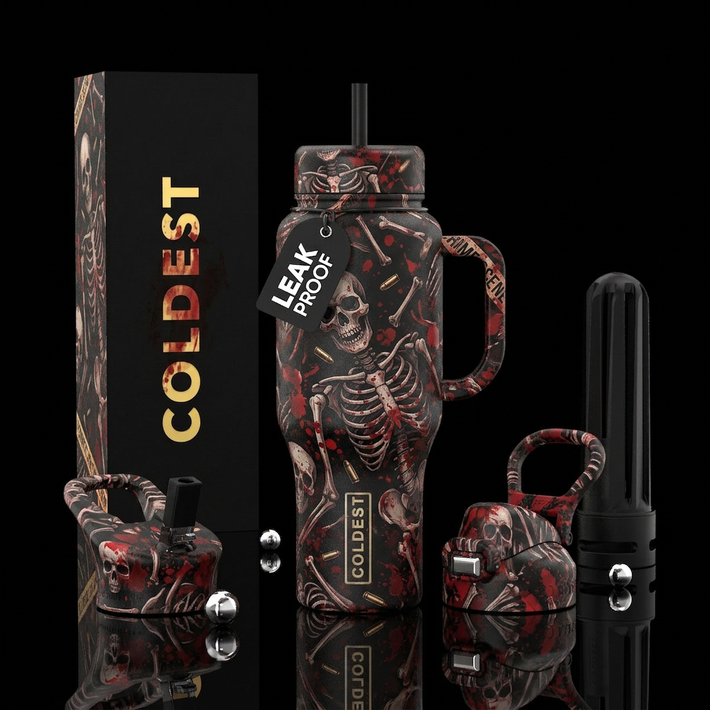 Bloody murder scene water bottle design