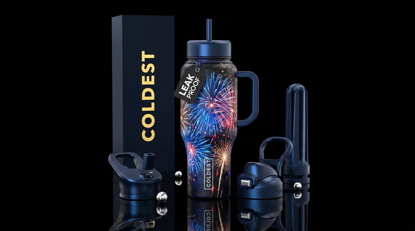 Fire works glow in the dark textured water bottle design