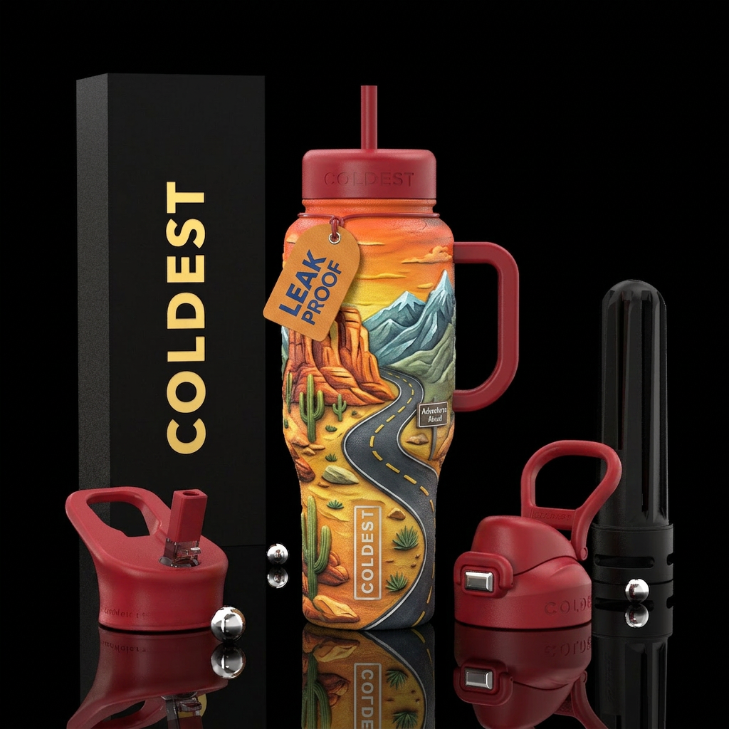 Road trip textured water bottle design