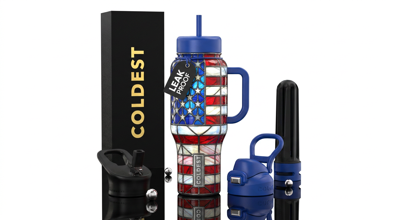 Stain glass American flag water bottle design