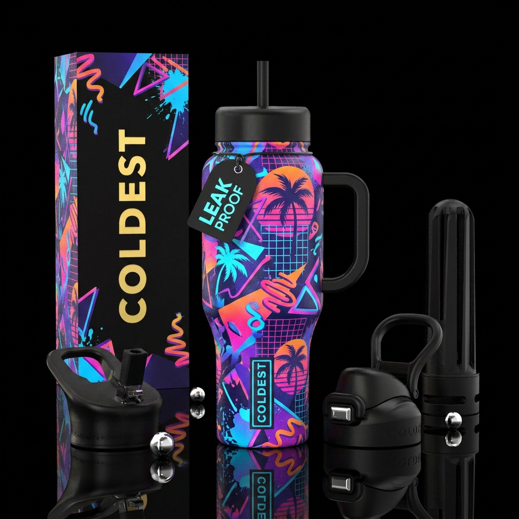 Wummer time 80’s water bottle design