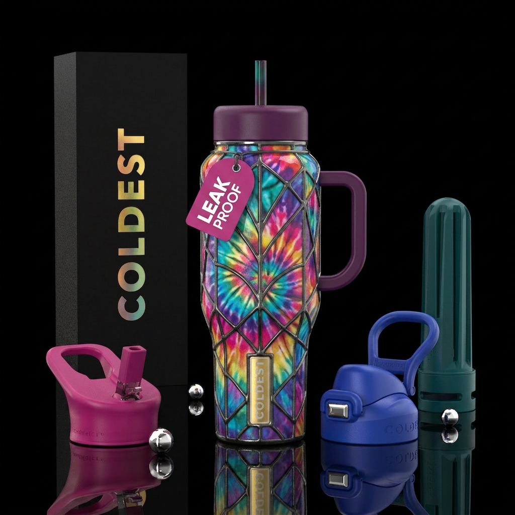 Tie dye stain glass water bottle design