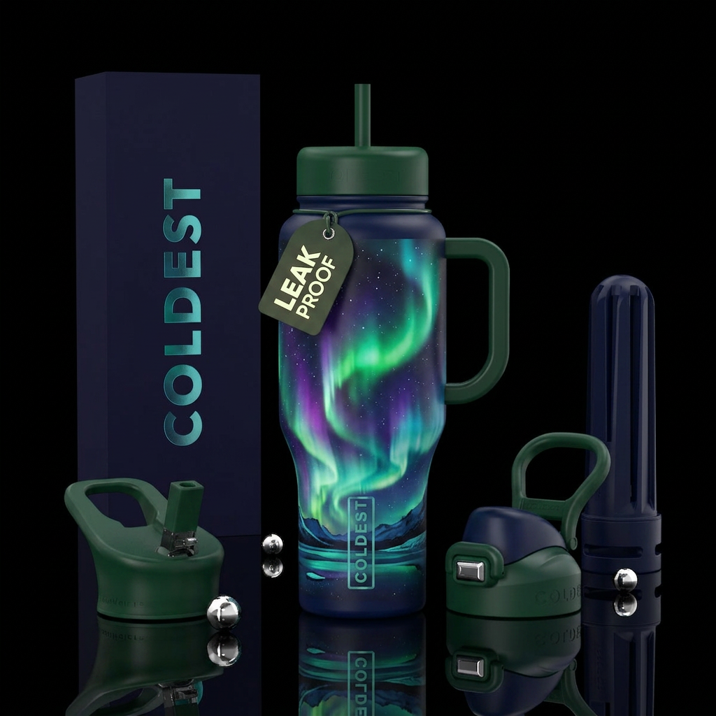 Northern lights alaska glowie water bottle design