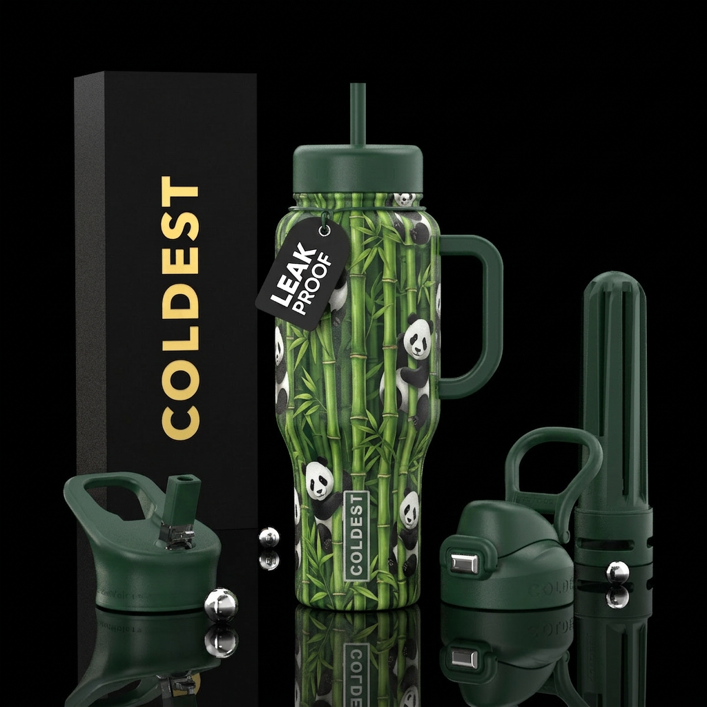 Panda bamboo water bottle design