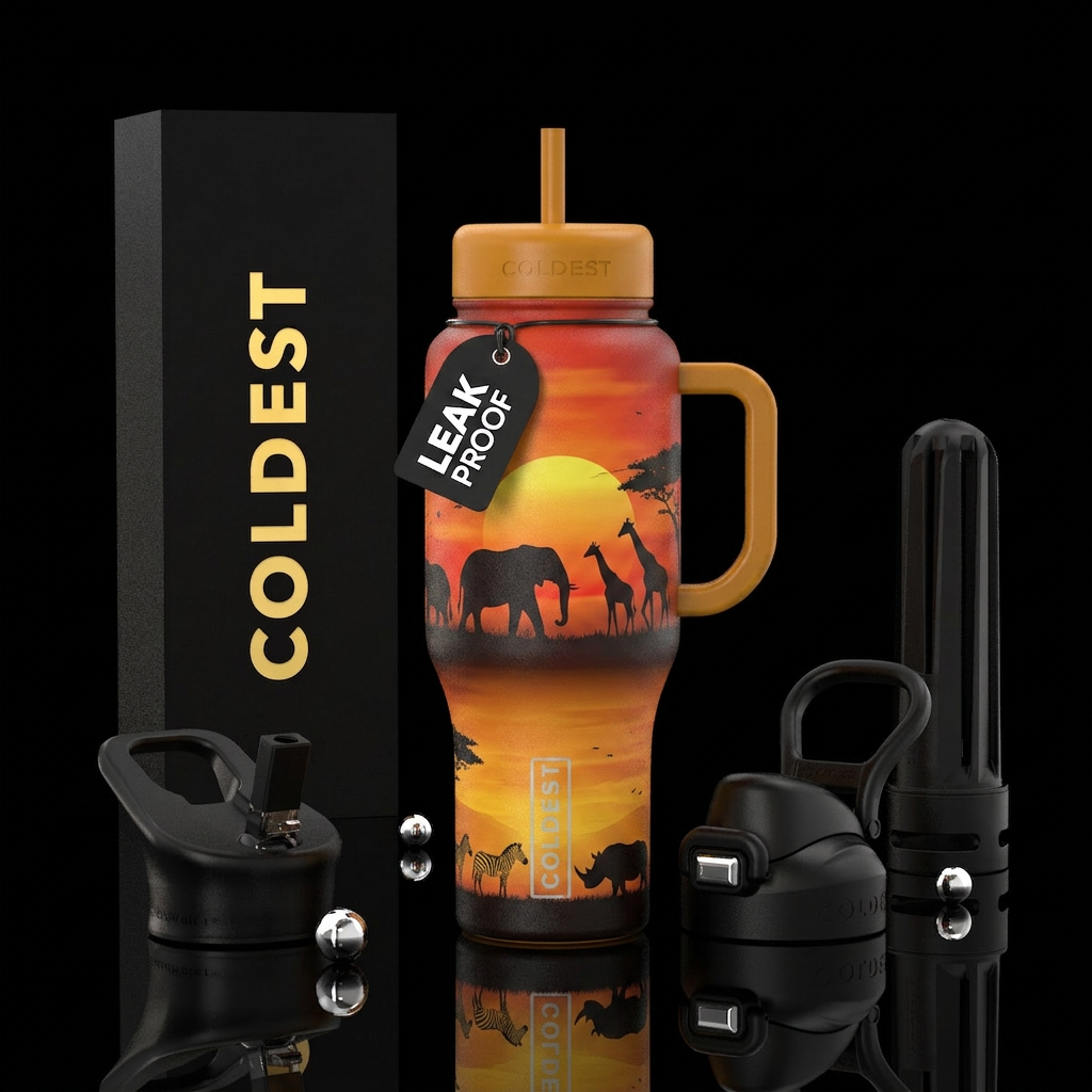 Africa wild life animals sunset water bottle design