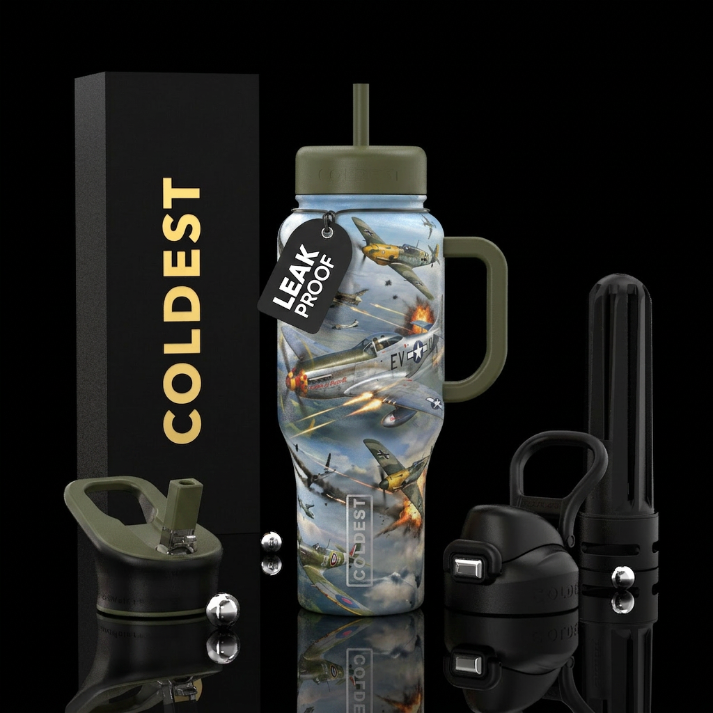WW2 fighter planes combat water bottle design