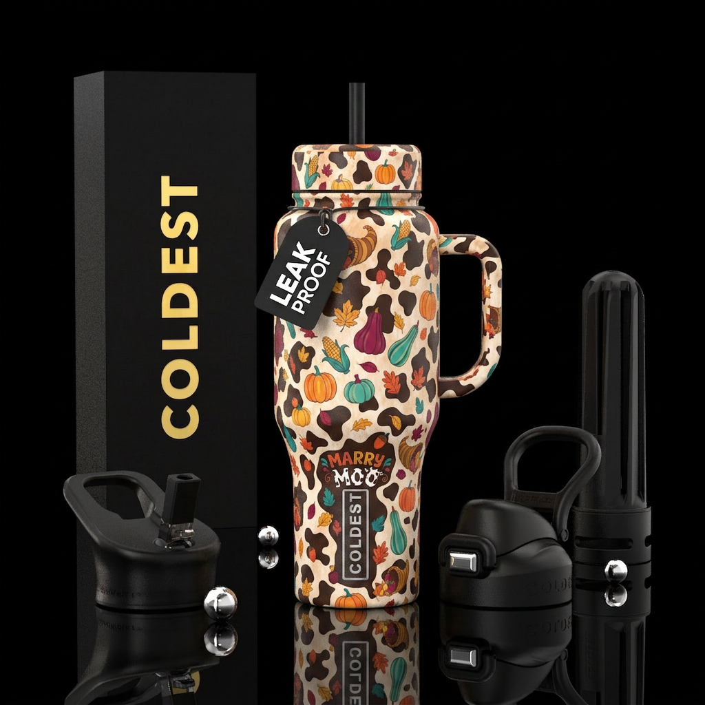 Marry moo thanks giving water bottle design
