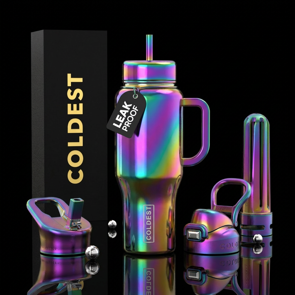 Oil slick rainbow water bottle design