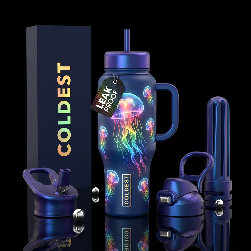 Rainbow,glowing, jellyfish water bottle design