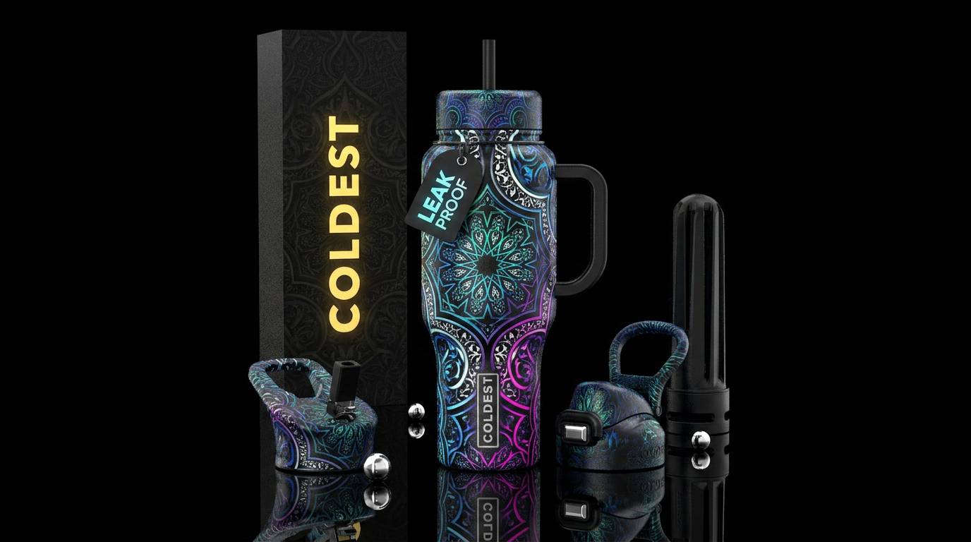Black, white, Goth, Moroccan, Glowie water bottle design
