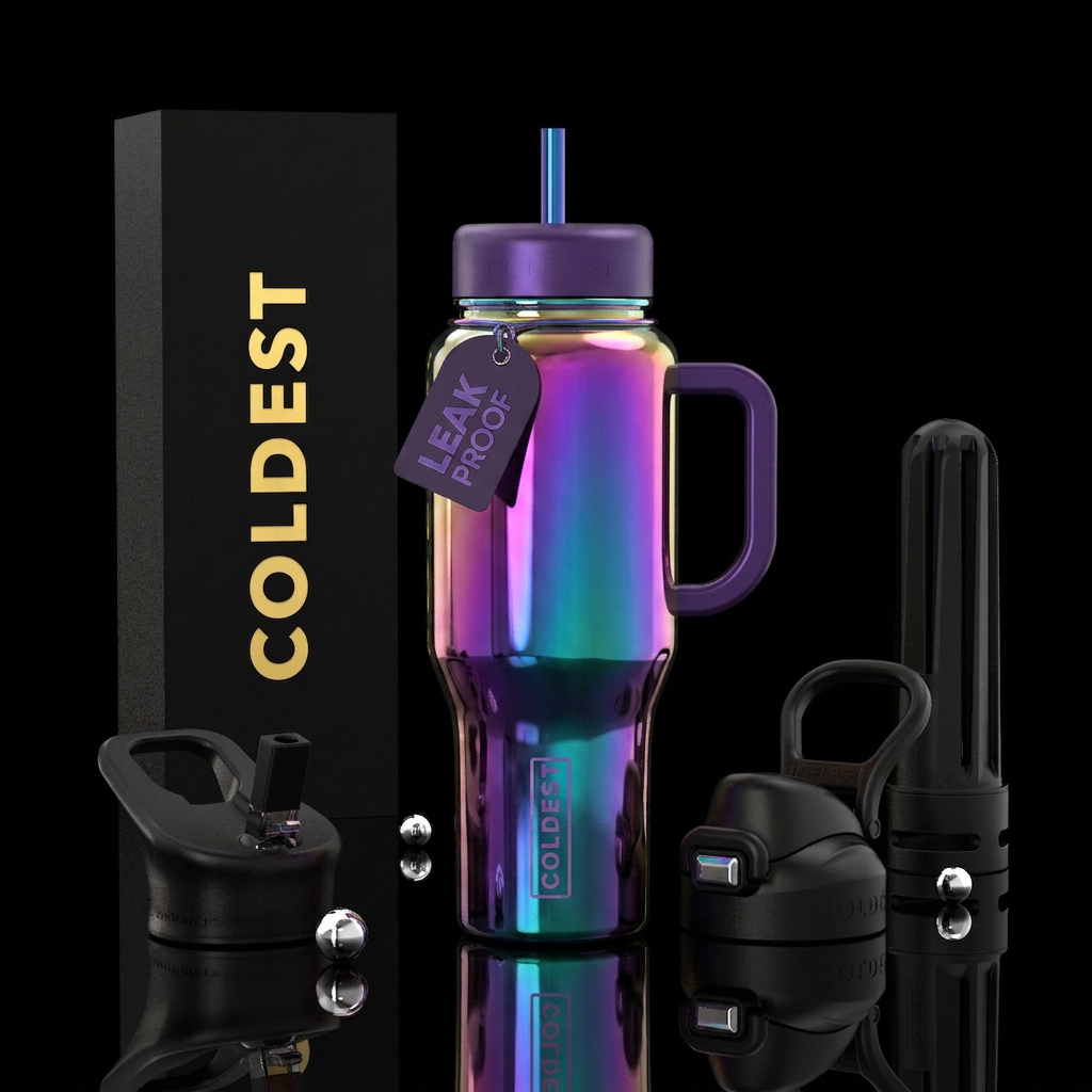 Oil slick, rainbow,Nova vibrant water bottle design