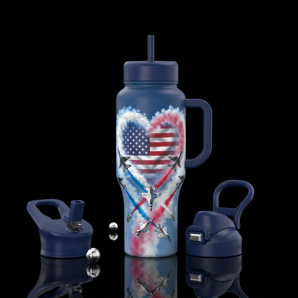 Air Force planes making a heart-shaped American fl... water bottle design