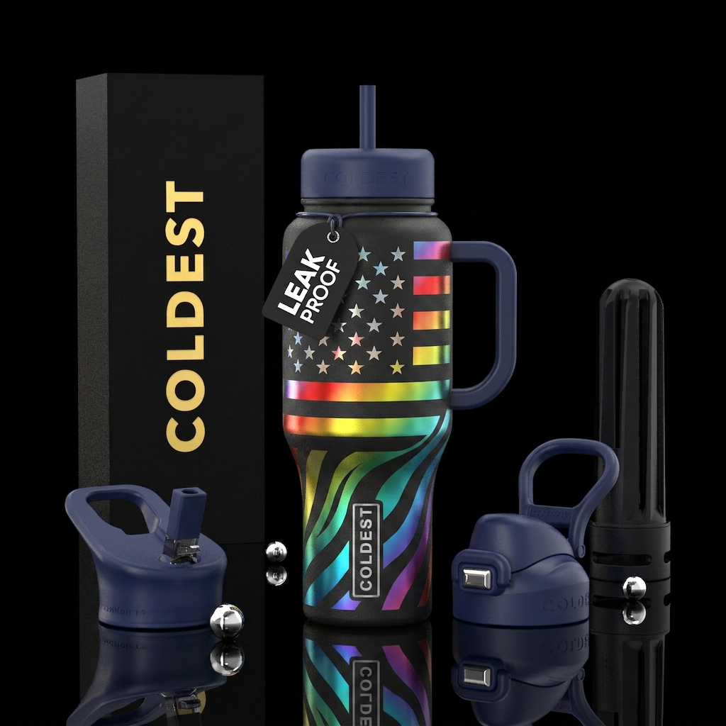 Rainbow-esque American flag patriotic water bottle design