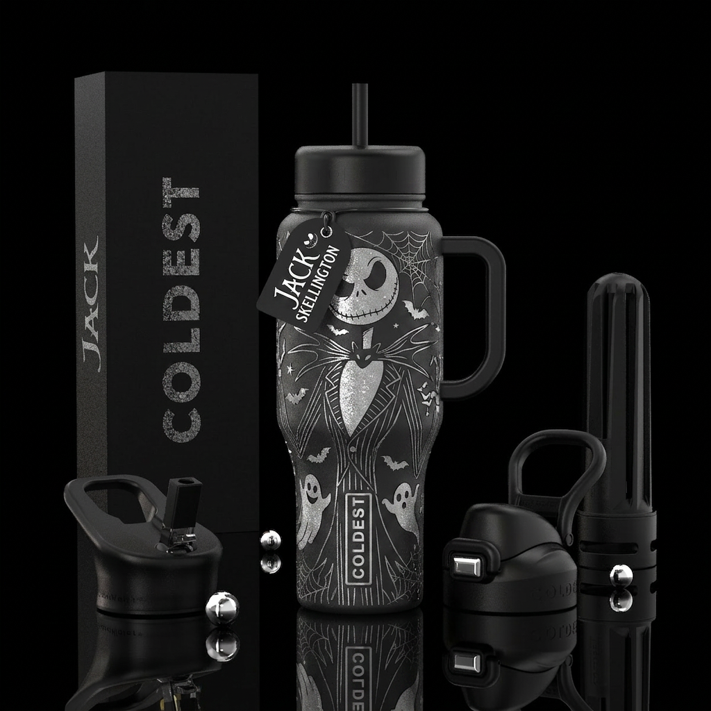 Glamor, fashionable, Jack skellington water bottle design