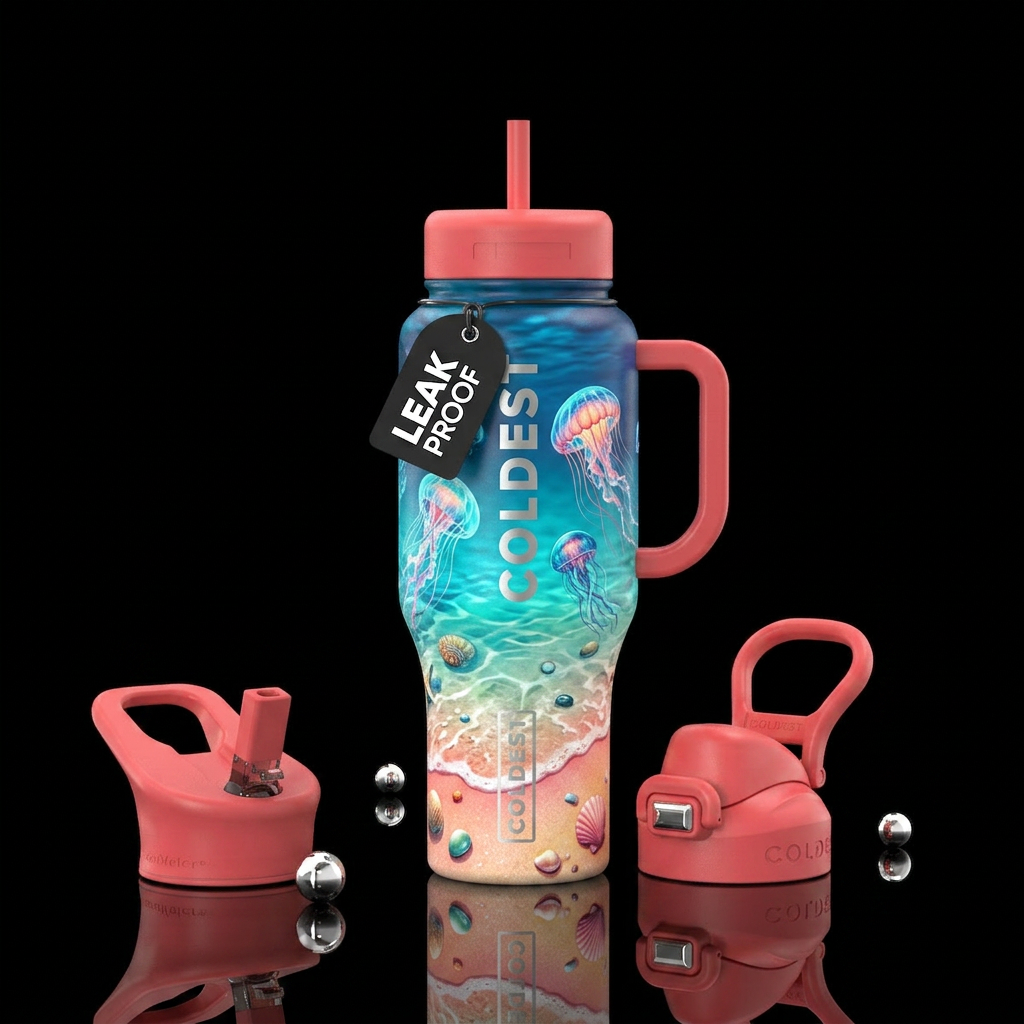 Jellyfish, beach , shells, Wade, oceanic water bottle design
