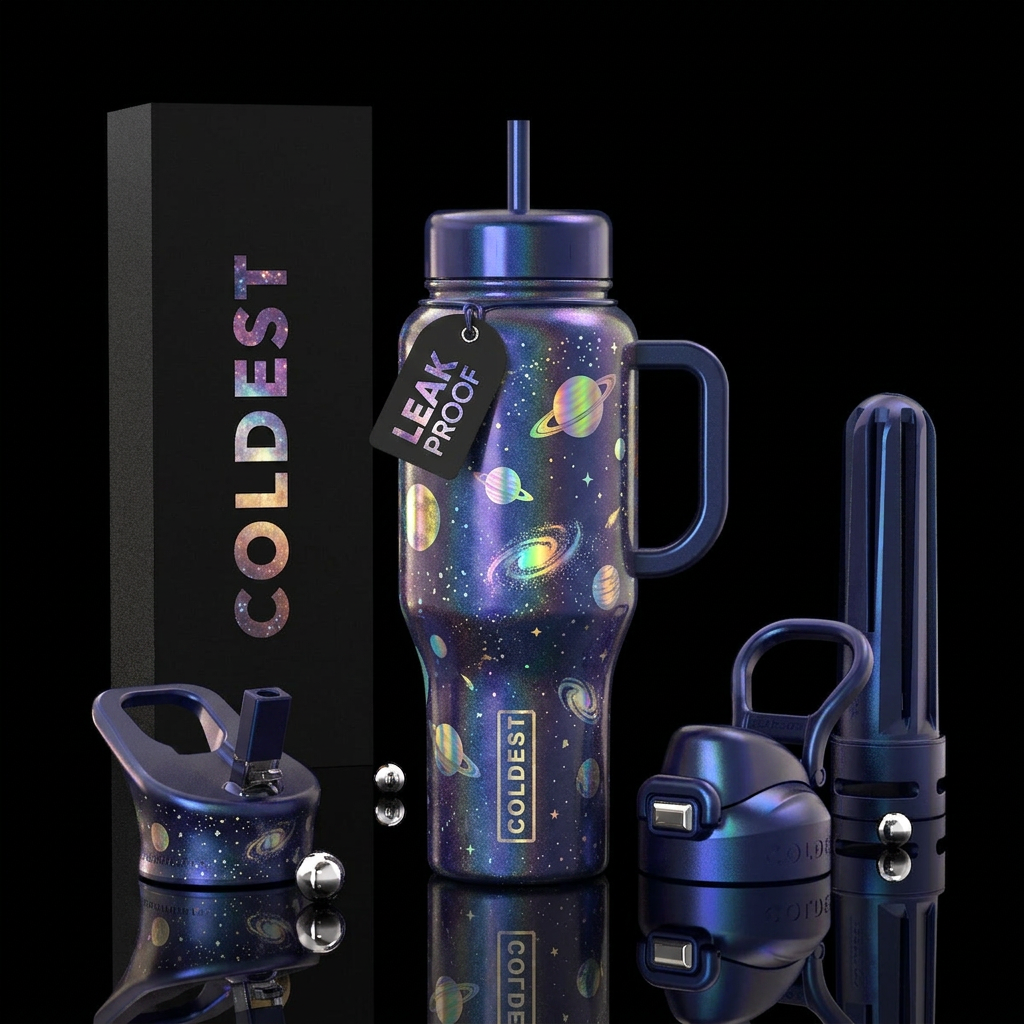 Space holographic solar system water bottle design