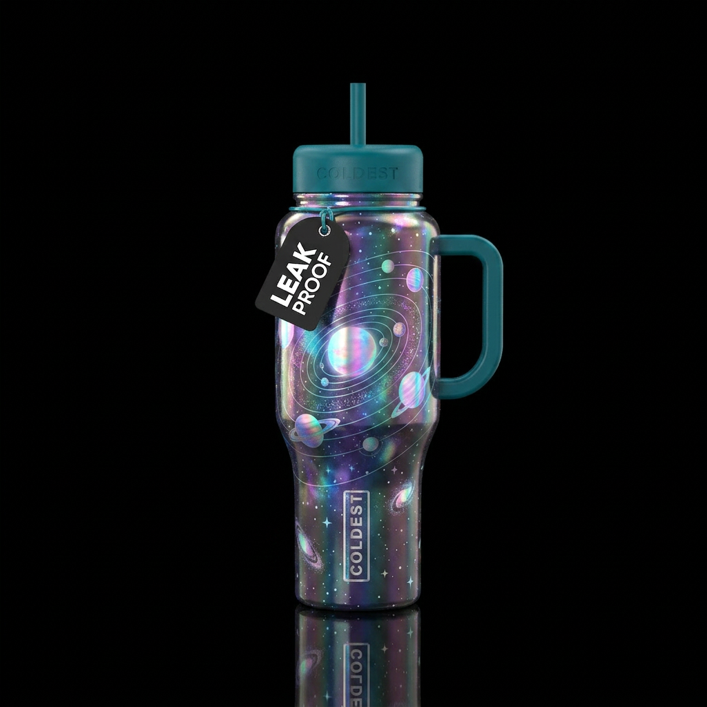 Space holographic solar system water bottle design