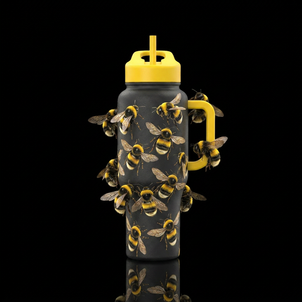 Swarm of bumblebees water bottle design