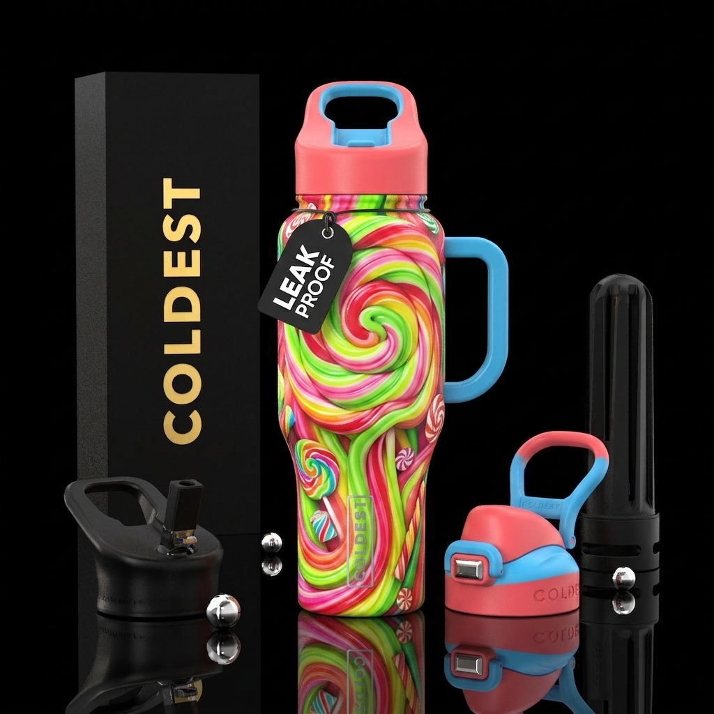summer, candy, taffy, lollipop, fun water bottle design