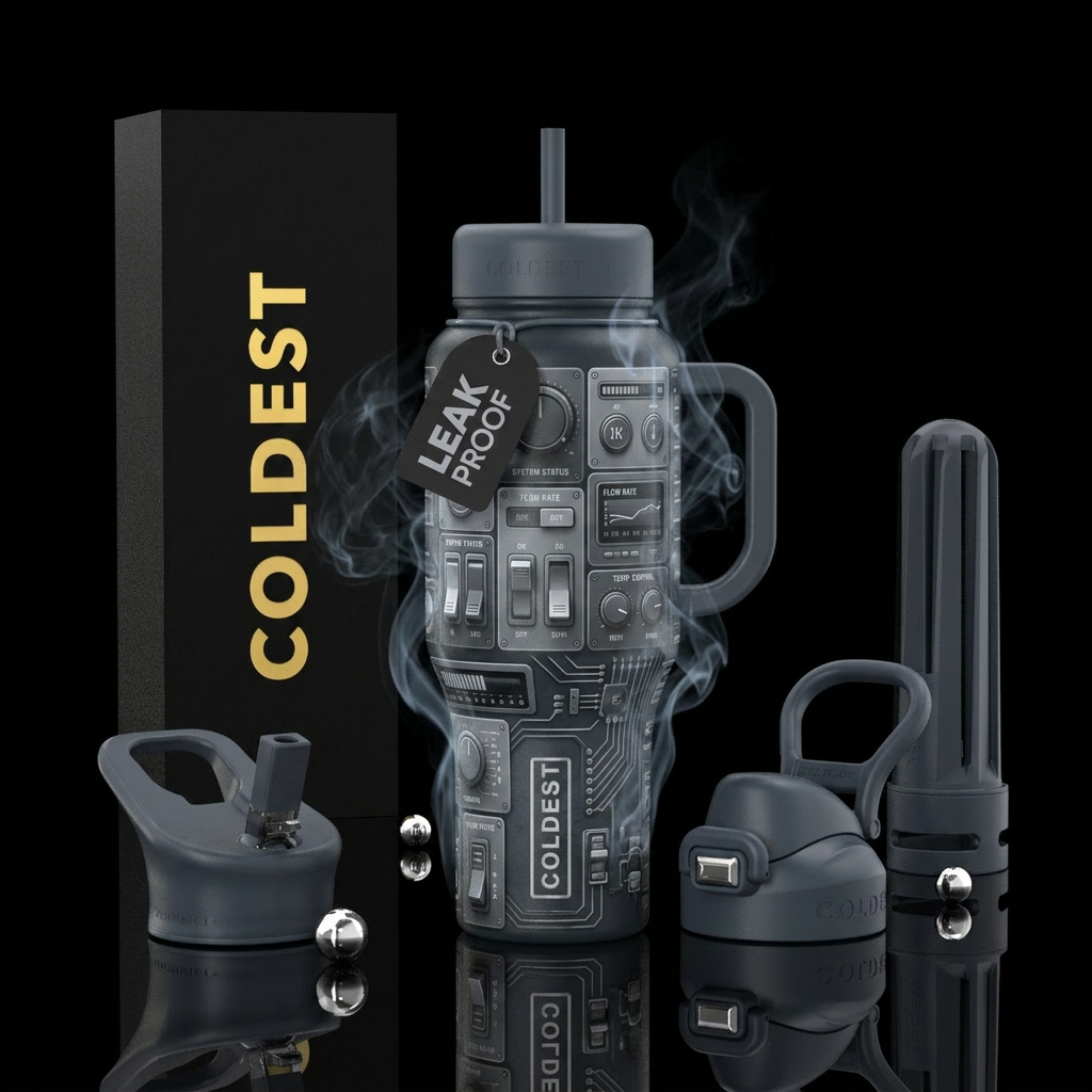 control panel, smoke, matte, monochromatic water bottle design