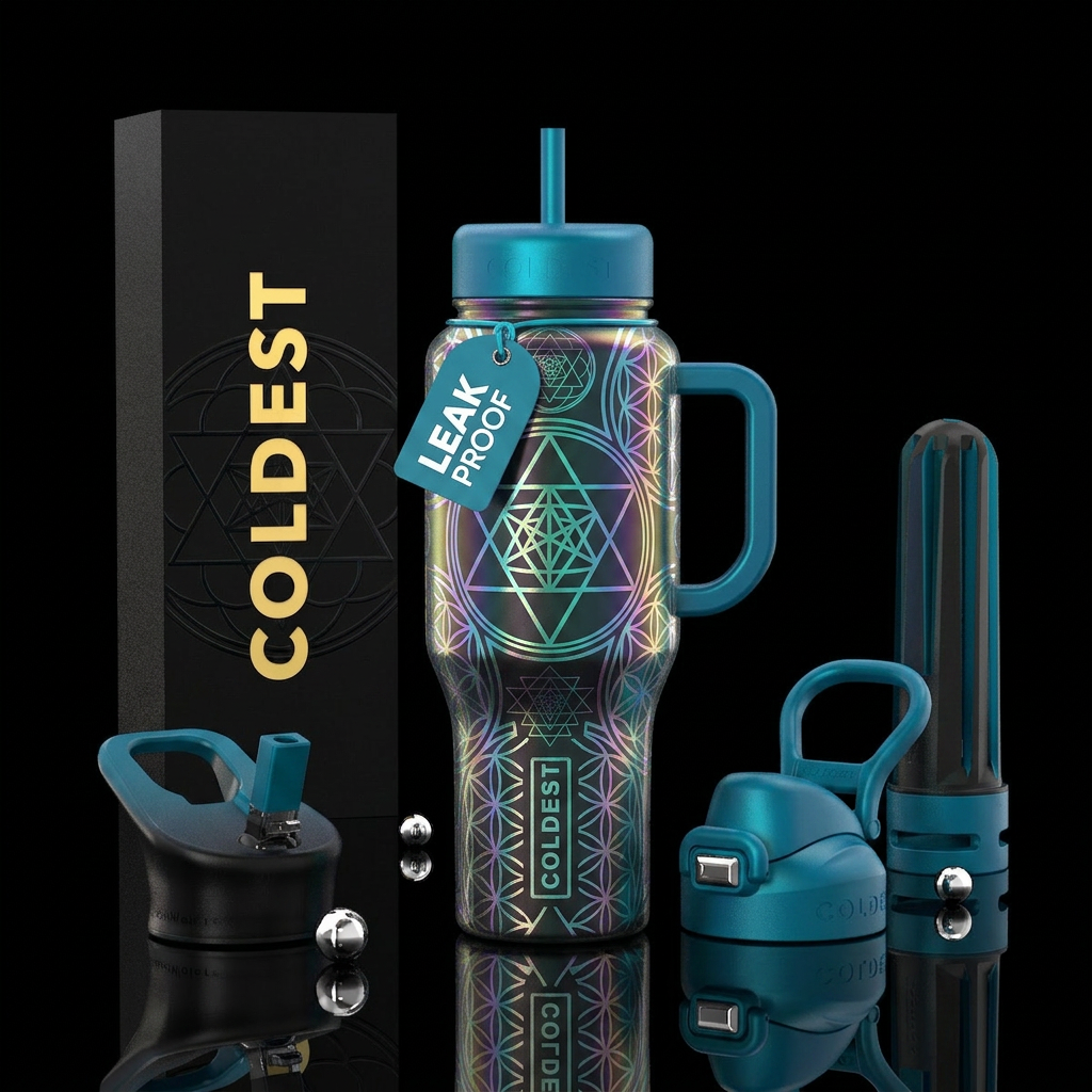 sacred geometry, holographic water bottle design