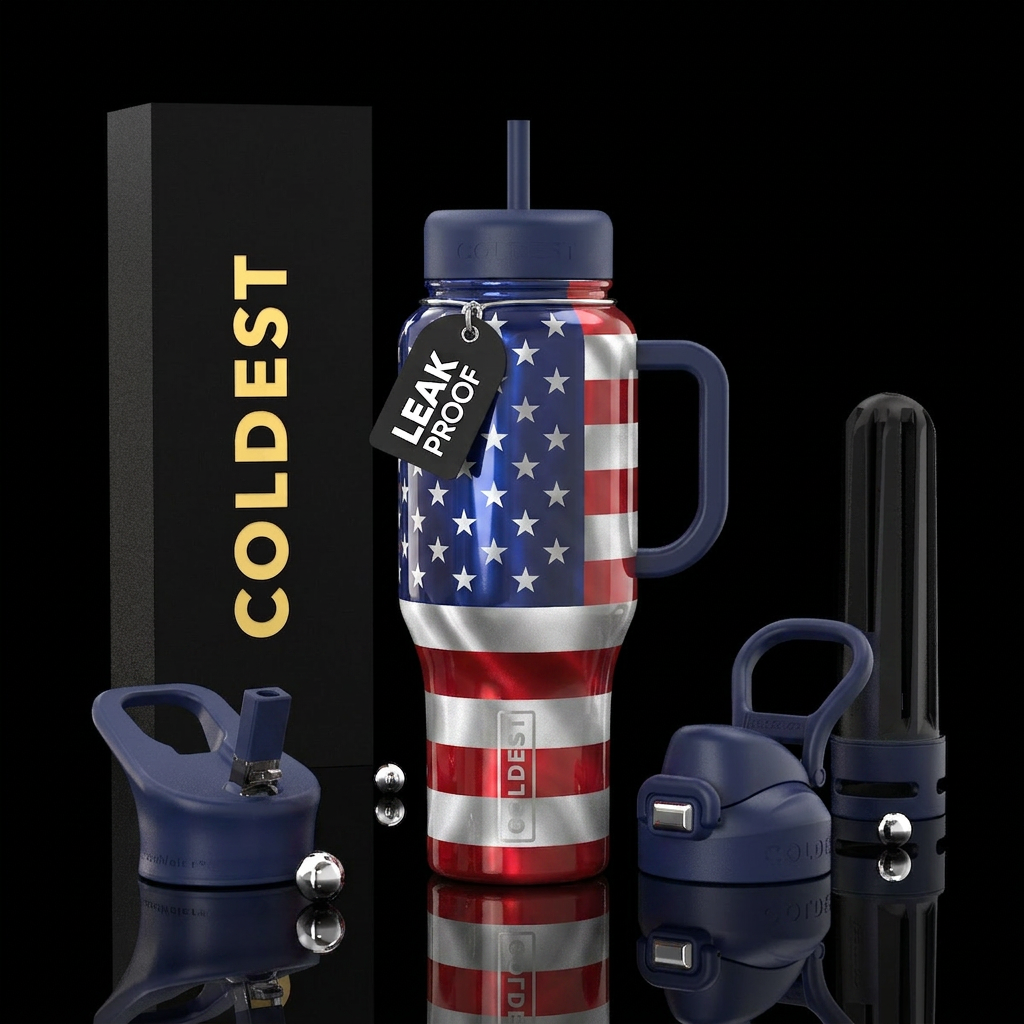 American Flag, shiny, stars, stripes, beautiful water bottle design