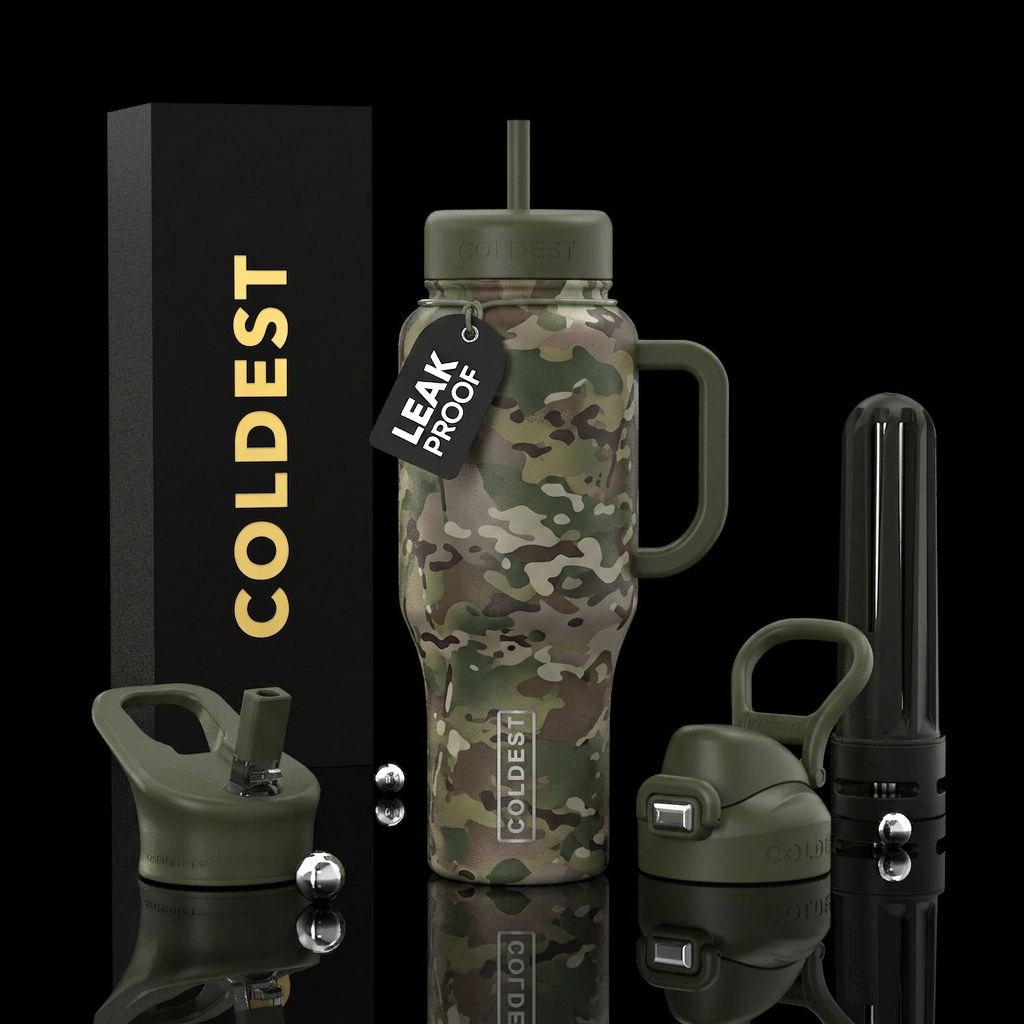 camo, military, water bottle design