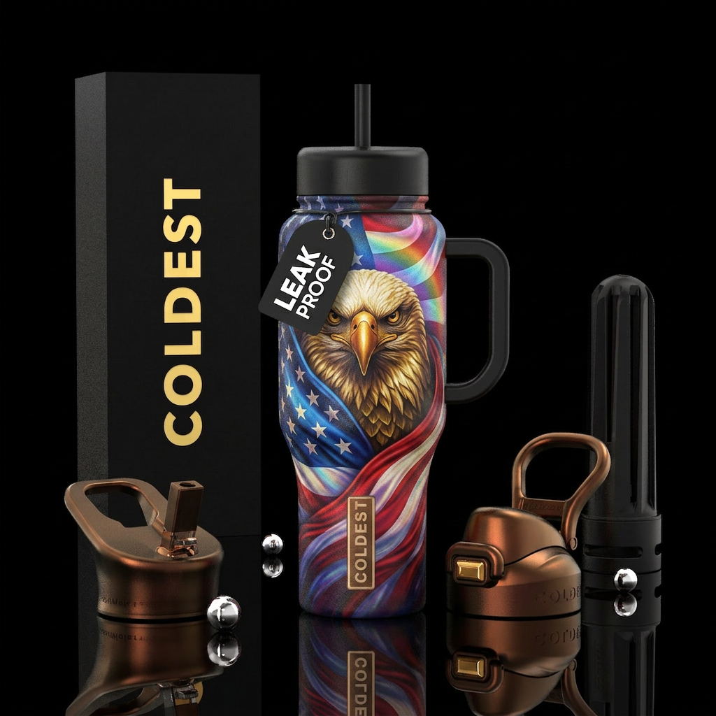 american flag, bald eagle, pride, water bottle design