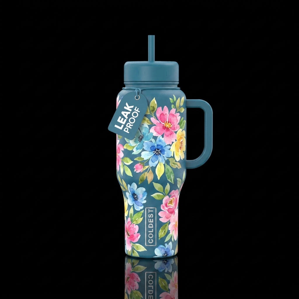 watercolor, painted, floral water bottle design
