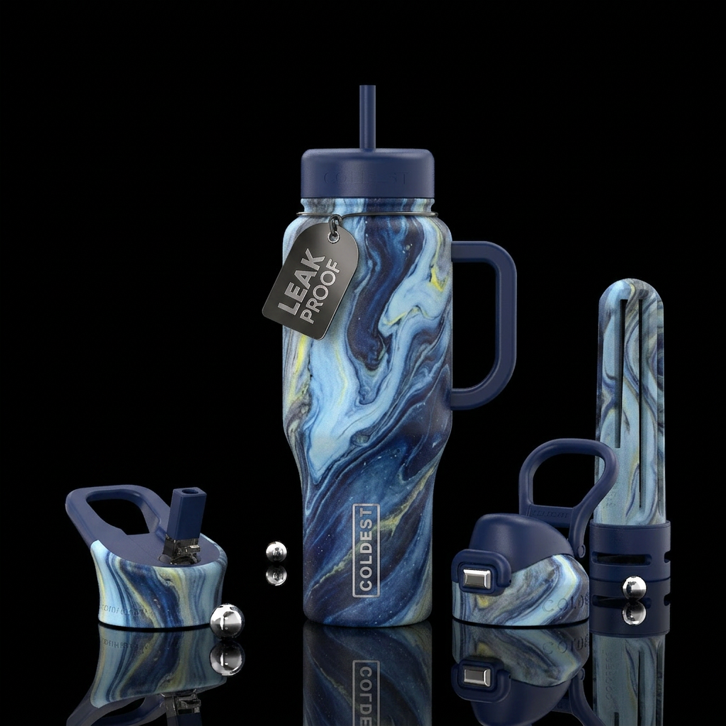 blue, luna, marble, dark blue, baby blue, yellow, ... water bottle design
