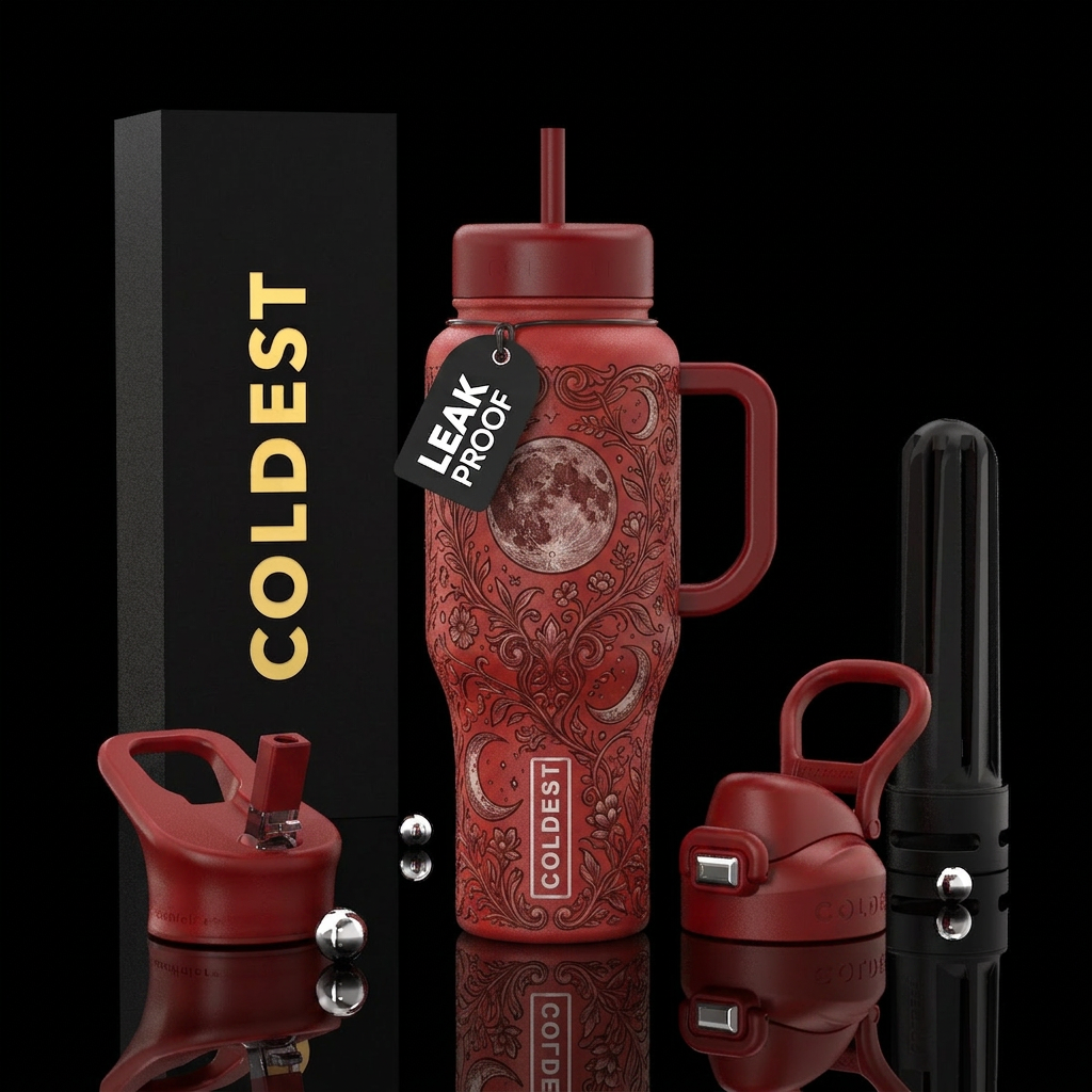scarlet, orange, luna. water bottle design
