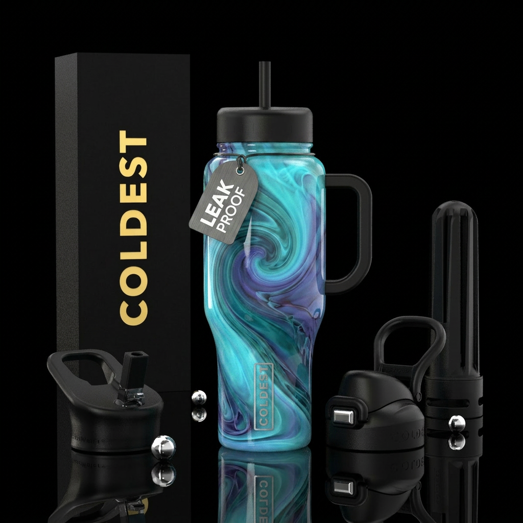glass blowing,, aquamarine, interdimensional, grad... water bottle design