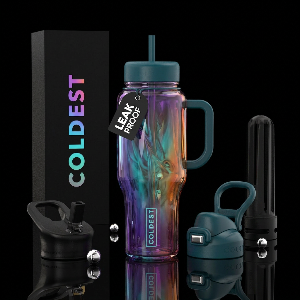 gradient, glass blowing. coloful water bottle design